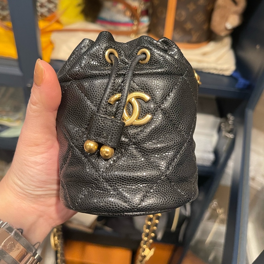 Authentic Chanel Micro Medallion Drawstring Cavia… - image 3